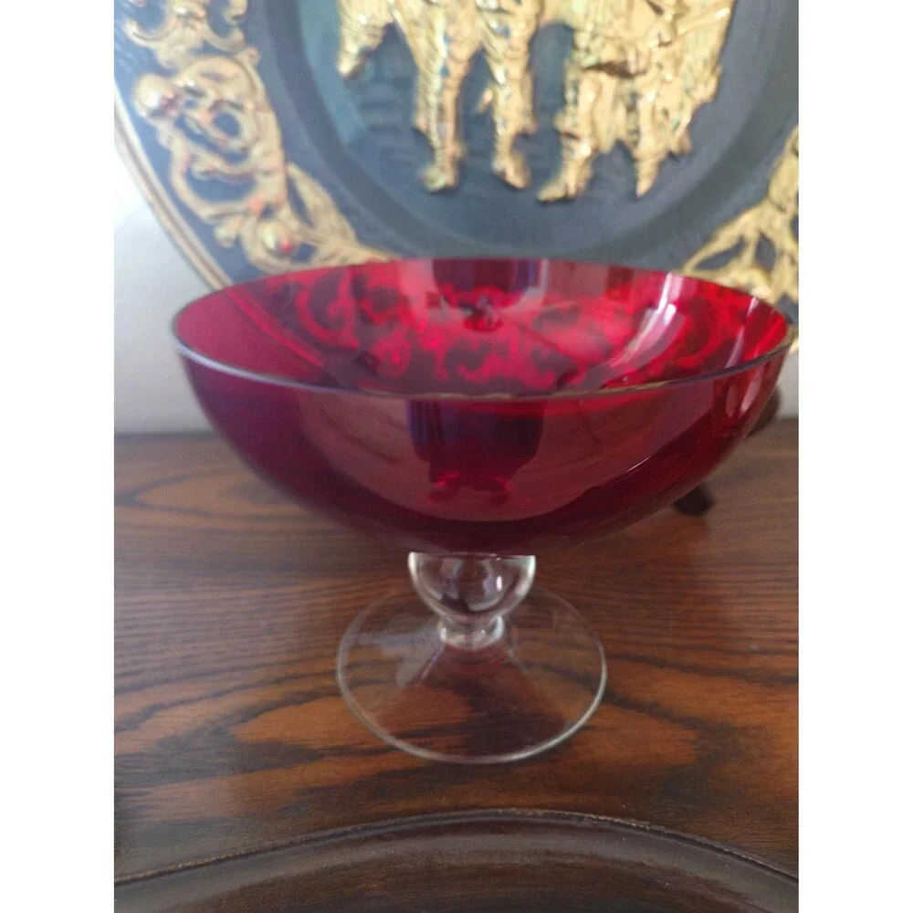 Unbranded | Accents | Vintage Ruby Red Glass Pedestal Bowl Mcm ...
